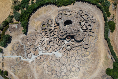 Aerial view of Nuraghi ancient complex in Barumini countryside, Sardinia, Italy. photo