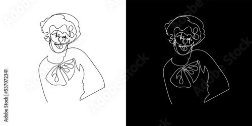evil clown continuous line. killer male clown evil character line drawing