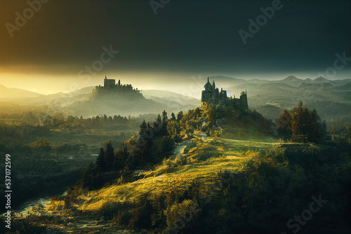 Vászonkép distant fantasy castle