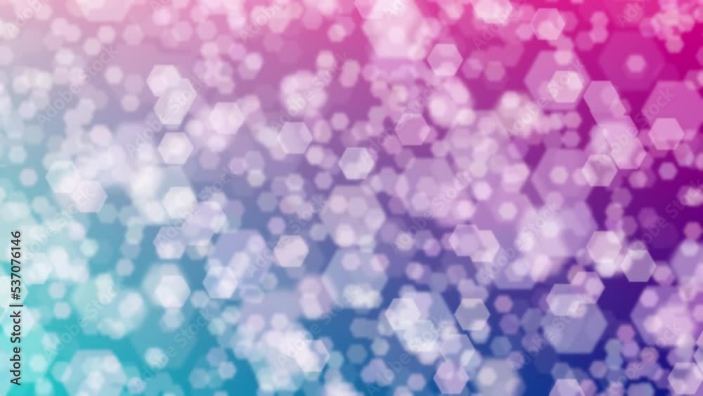 Motion graphics. pink and dark blue abstract defocused background, hexagon shape bokeh spots