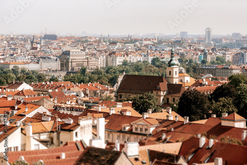 Roofs of Prague, elevated view with National Theatre in the background