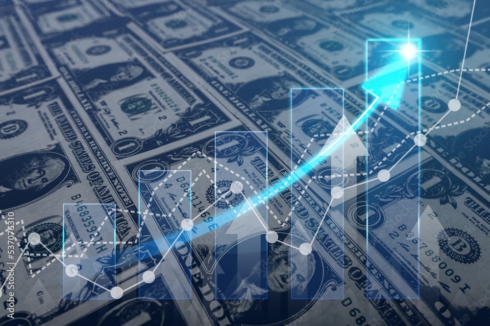 Fototapeta premium Glowing graph and money bills