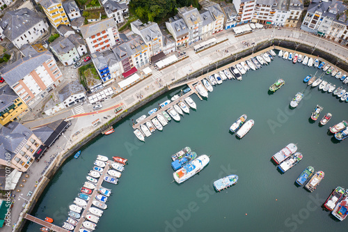Aerial view of the town of Luarca, Asturias, Costa Verde, Spain