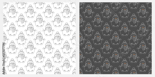 Cute snowman vector seamless pattern