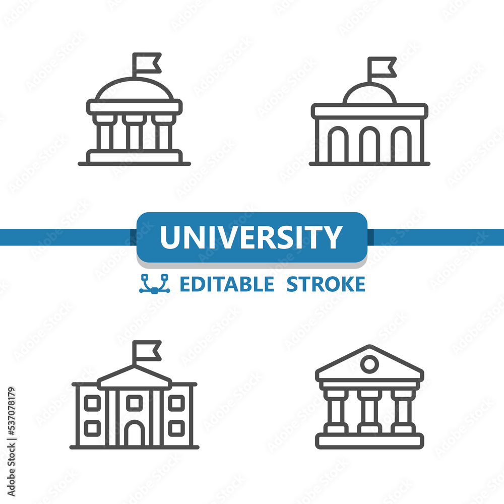 University Icons. School, College, High School, Building Icon