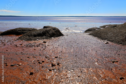 Coastline on the Bay of Fundy in New Brunswick in Canada at low tide