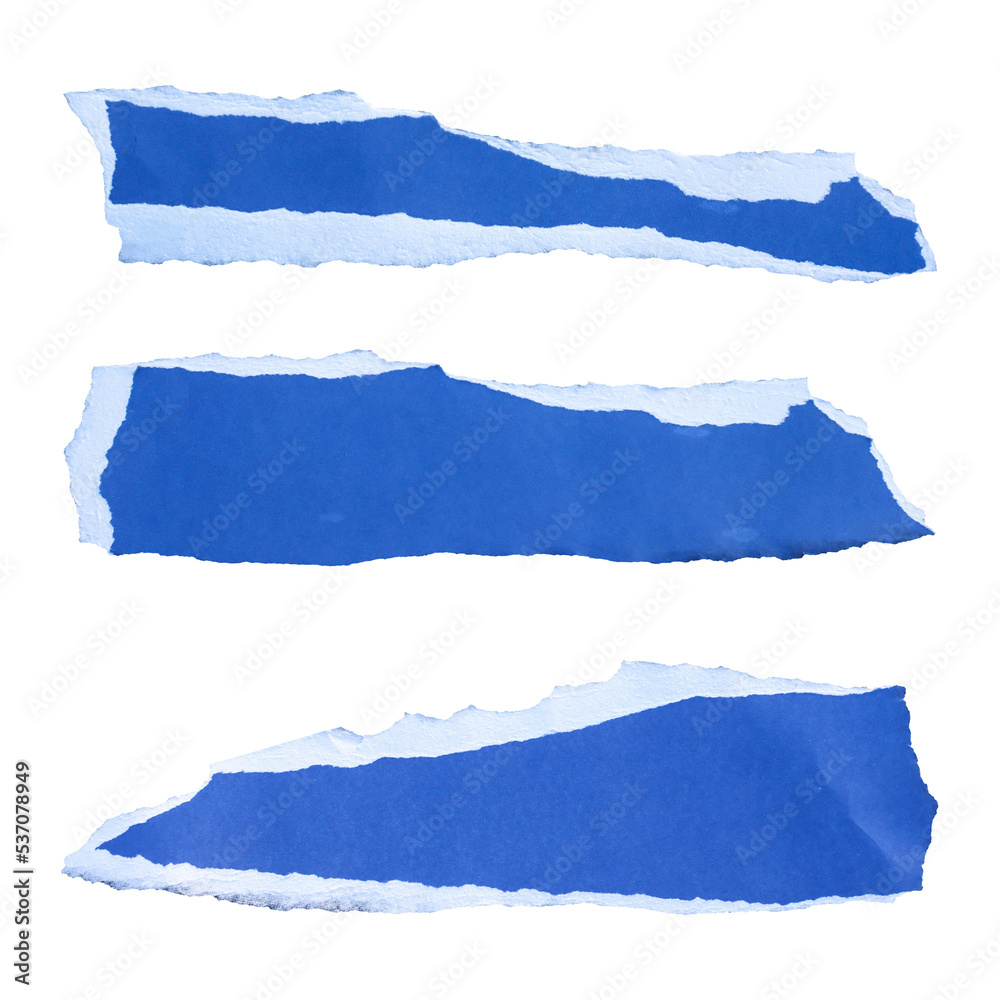 Blue torn paper edge sheets isolated on transparent background