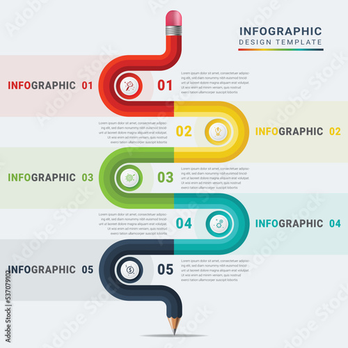 Five options zigzag infographics template vector with pencil