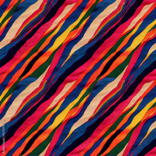 Seamless embroidered pattern, textile pattern with abstract wavy print, variety of lines and shapes, colorful bohemian print, 3d illustration