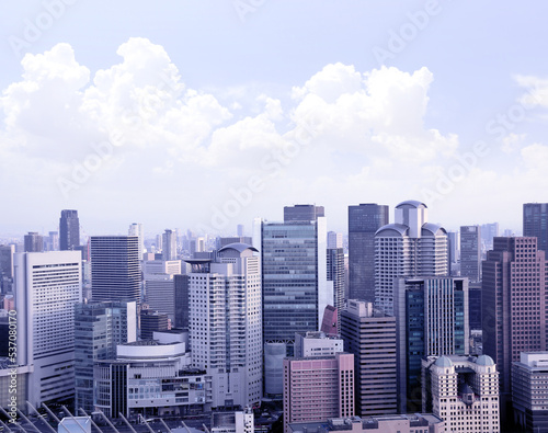 Aerial view of skyscrapers in downtown Osaka. Top view of modern Osaka district, Japan © frenta