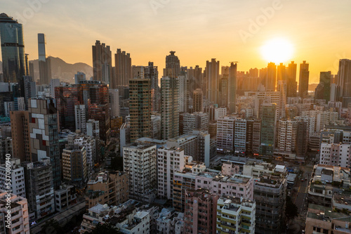Aerial view of Hong Kong city in Kowloon side