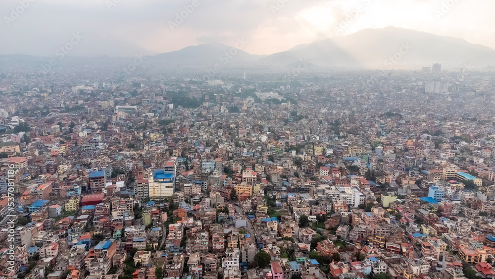 Aerial wide view of Kathmandu city, the capital of Nepal