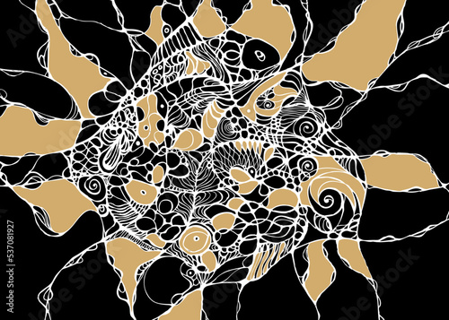 Art neurographique Dessin Pleine Conscience Connexion Neurones Illustration Noir et Or Vecteur