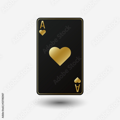 Black card ace suit hearts with gold border. Vector illustration on white background.