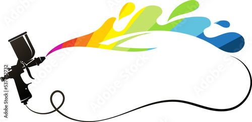 Spray gun and colored paint. Car painting symbol for car painter