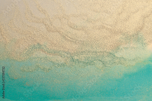 Art modern grain glow texture Watercolor and Acrylic blot painting wall. Abstract  gold, beige, blue color stain background.