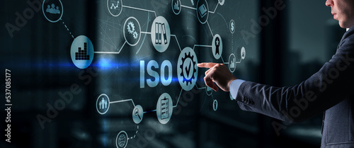 ISO certification concept standard quality control. International information security standard