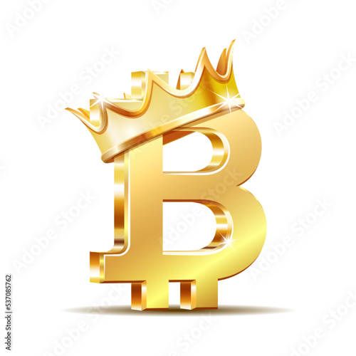 Bitcoin symbol in golden crown. Digital currency. Cryptocurrency.