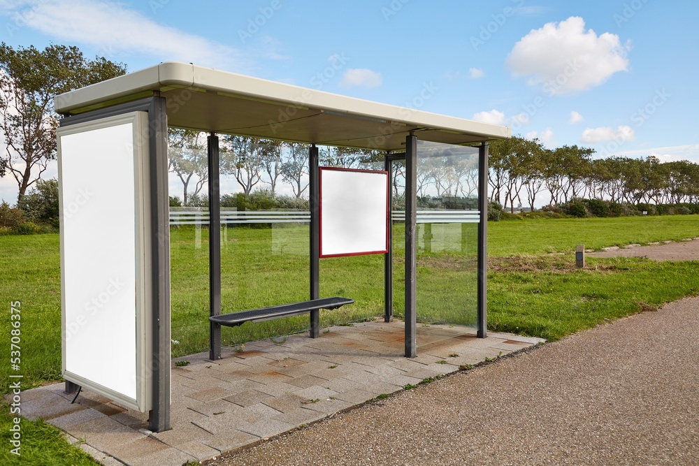 Bus stop in a suburban area