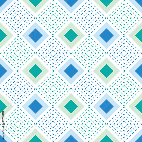 Seamless texture background turquoise and blue color, Geometric shape texture