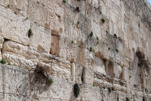 Stones of the Wailing Wall on the Temple Mount in the Old City of Jerusalem.