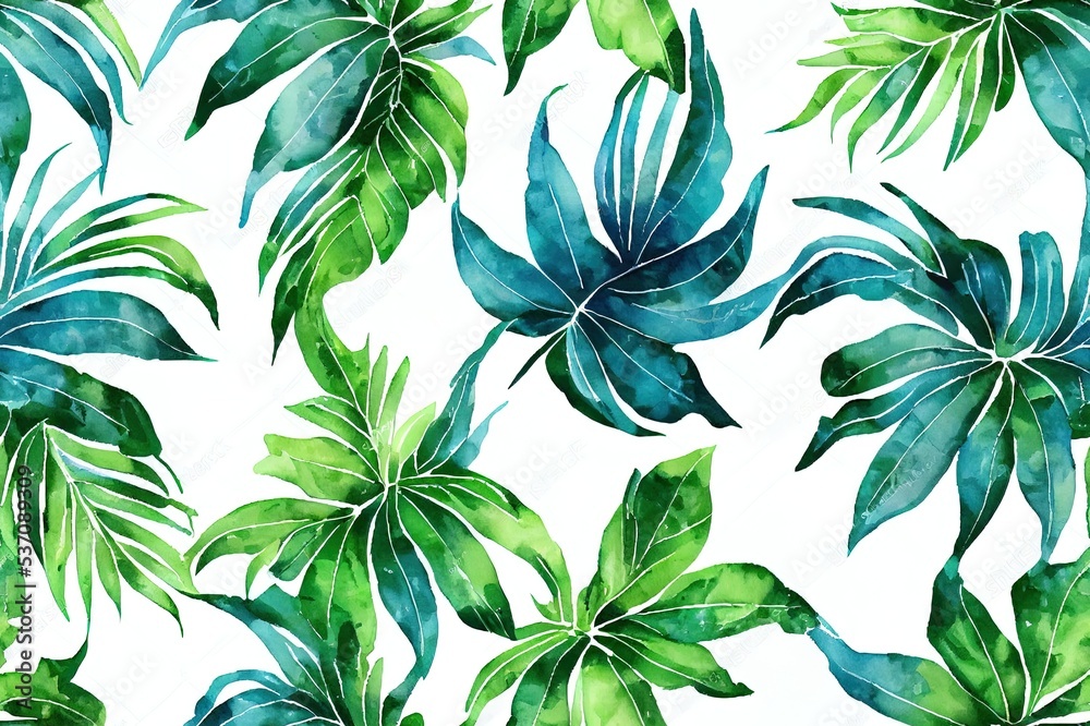 Watercolor Hand Drawn Summer Tropical Seamless Pattern with Palm Leaves. Exotic Jungle Background. Greenery Texture for Textile, Beach Fashion, Wrapping, Paper, Wallpaper. Paradise Forest. Hawaiian. Watercolor Hand Drawn Summer Tropical Seamless Pattern with Palm Leaves. Exotic Jungle Background. Greenery Texture for Textile, Beach Fashion, Wrapping, Paper, Wallpaper. Paradise Forest. Hawaiian.