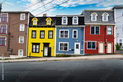  St. John's Newfoundland Canada, September 24 2022: Colourful Jelly bean homes painted in different colours at a harbour city in Atlantic Canada. 