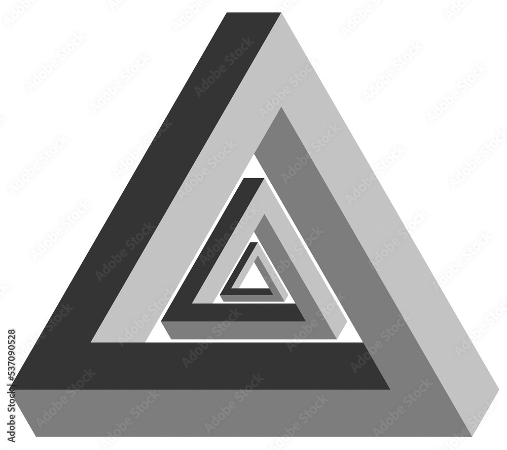 3D illustration of three optical illusion triangles 3D illustration of three optical illusion triangles