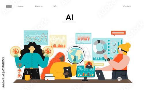 AI teamwork landing page vector template design
