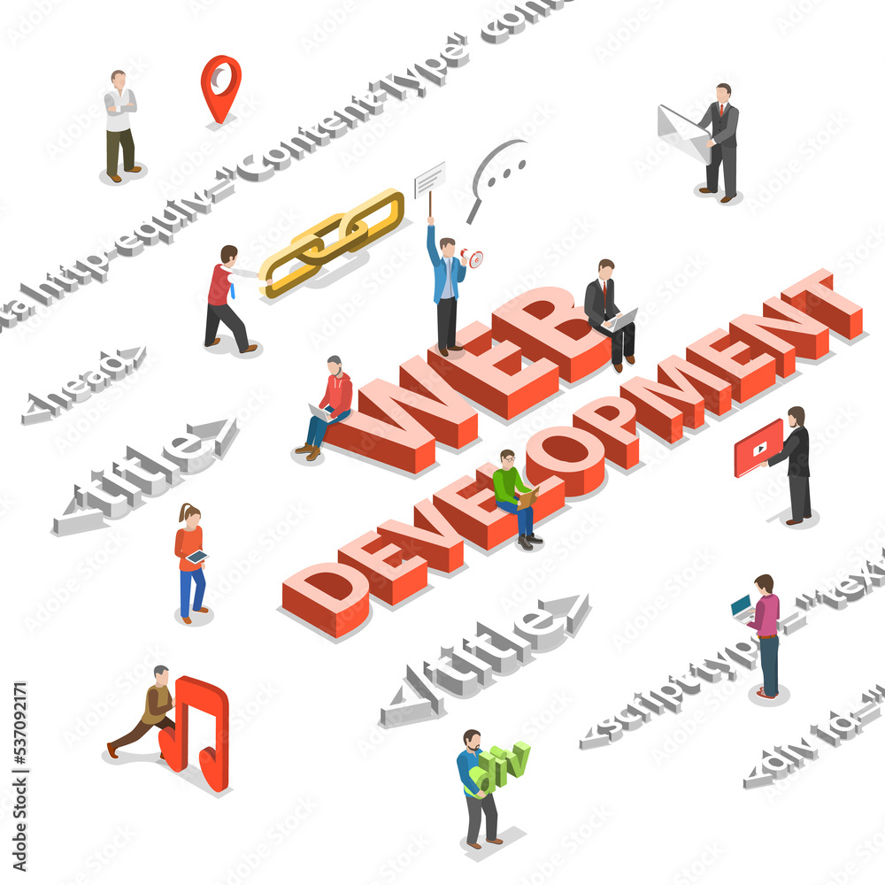 Web development flat isometric concept Web development flat isometric concept