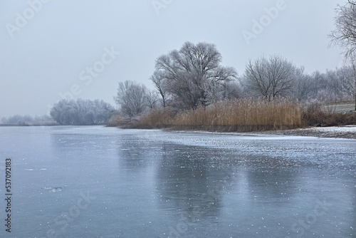 Frozen lake ice surface