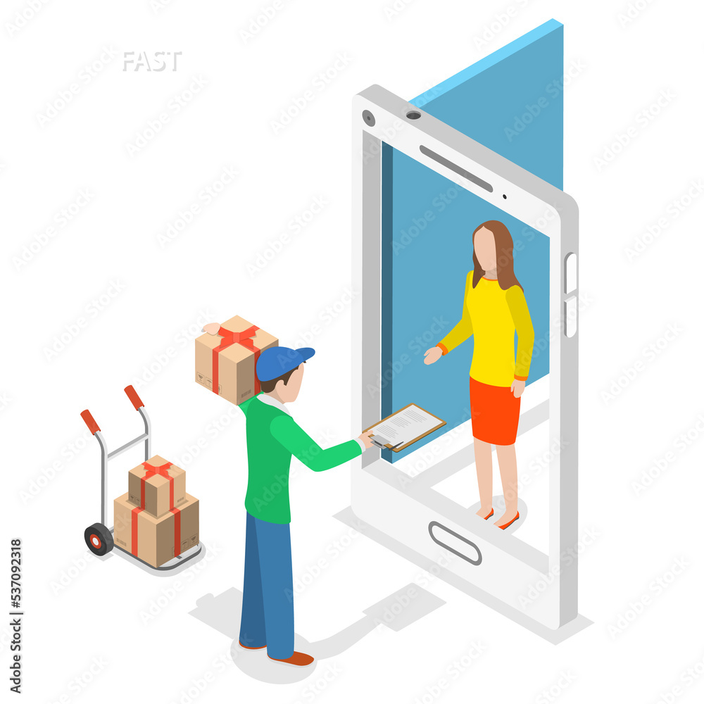 Fototapeta premium Fast delivery flat isometric concept.