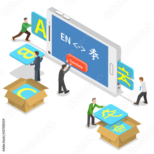 Obraz na płótnie Online translator isometric flat concept.