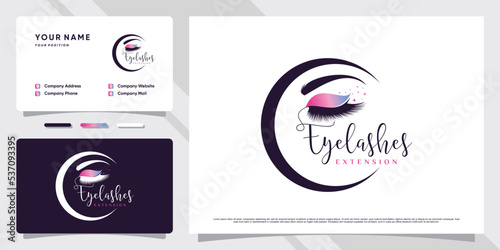Eyelash logo design for makeup studio with creative concept and business card template