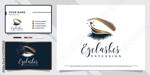 Luxury eyelashes logo design for beauty studio with creative concept and business card template