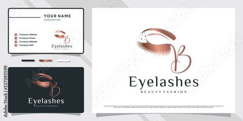Eyelash extension logo design for beauty makeup with initial letter b and business card template
