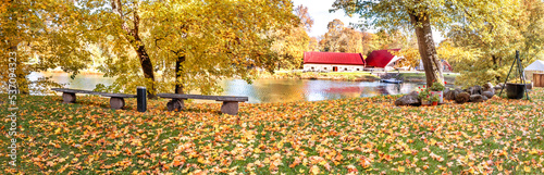 Panoramic view of old city park in autumn