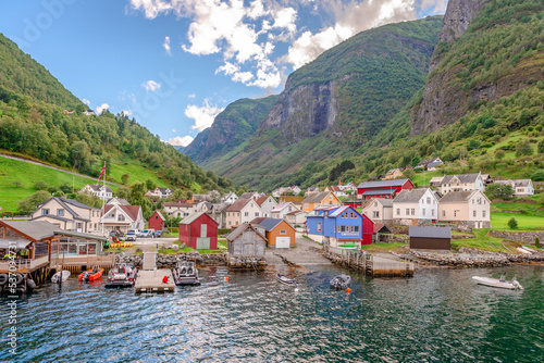 Undredal, a picturesque tiny village on the shore of the Aurlandsfjord in Aurland Municipality, Vestland county, Norway. It is a popular tourist destination. photo