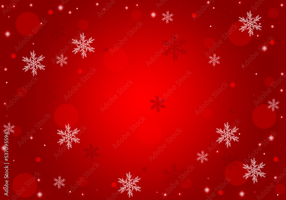 Abstract christmas lights composition, winter illustration of red background with snowflakes.