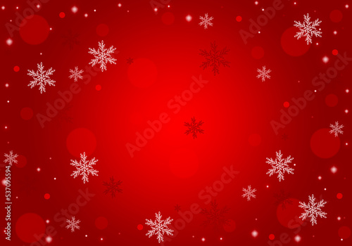 Abstract christmas lights composition, winter illustration of red background with snowflakes.