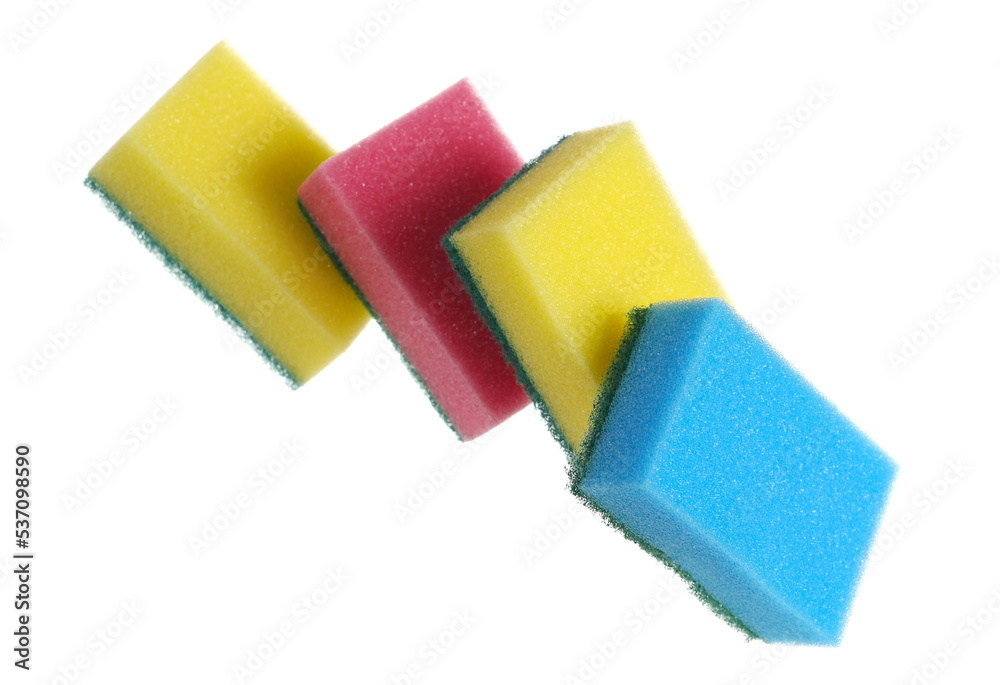 Set colorful new cleaning sponges isolated on white, clipping path Set colorful new cleaning sponges isolated on white, clipping path