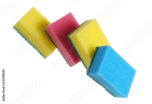 Set colorful new cleaning sponges isolated on white, clipping path