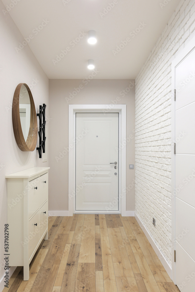 White entrance door inside an apartment interior White entrance door inside an apartment interior