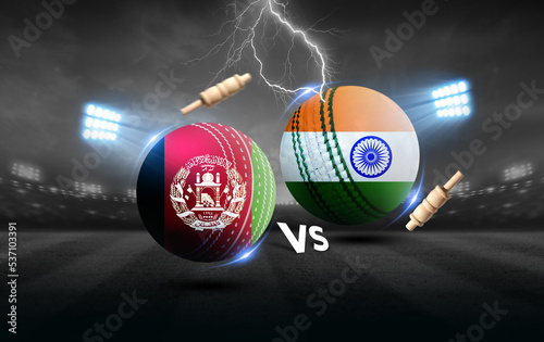 India vs Afghanistan cricket balls with flag. 3d illustration.