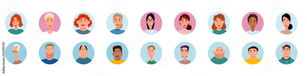 round avatars of various people. a set of portraits of men and women of various nationalities. Vector illustration in a flat style. round avatars of various people. a set of portraits of men and women of various nationalities. Vector illustration in a flat style.