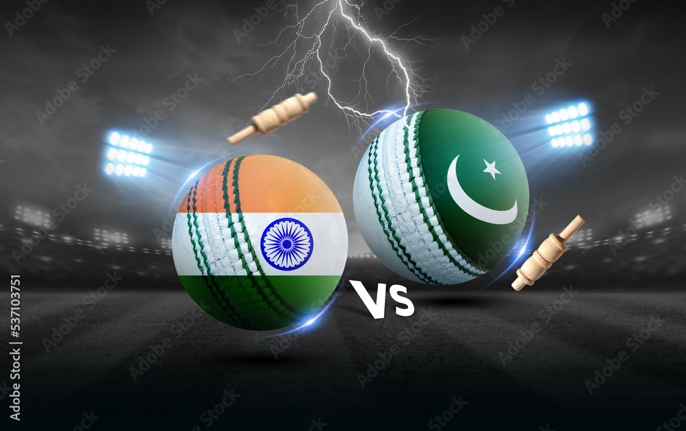 India vs Pakistan cricket balls with flag. 3d illustration. Stock Illustration Adobe Stock