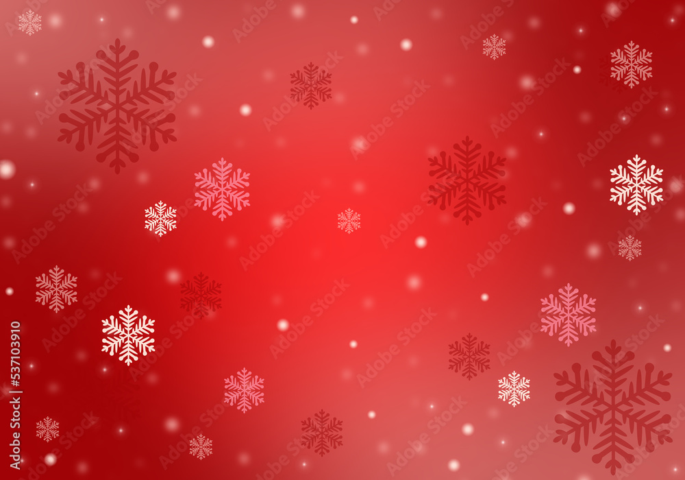 Abstract christmas red background of snowflakes with defocused lights