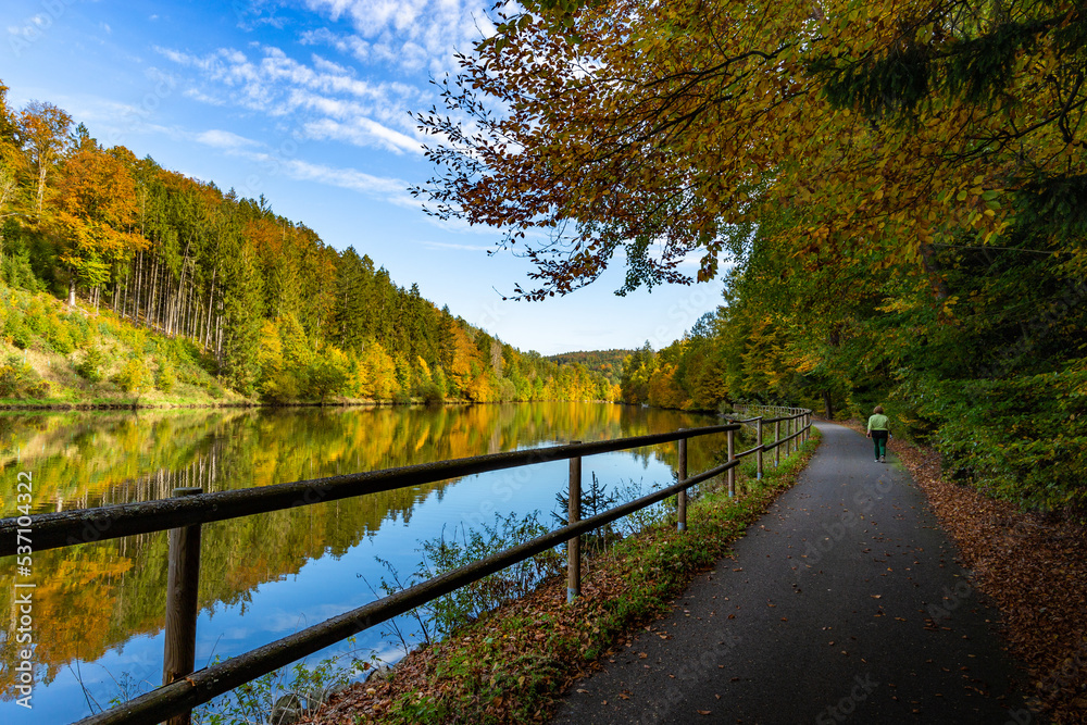 Road along the Vltava river in the autumn season. Road along the Vltava river in the autumn season.