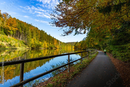 Road along the Vltava river in the autumn season.