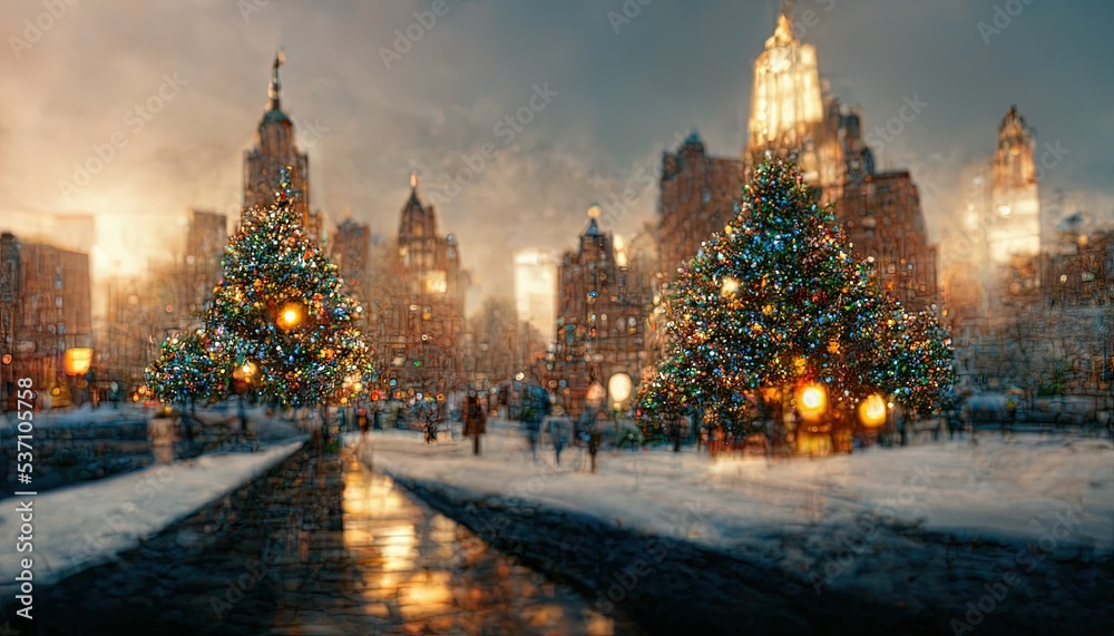 Abstract New York City Christmas Background in 3D